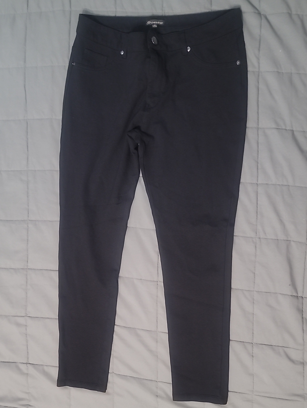 Shinestar Black High-Rise Ponte Pants with Silver Button